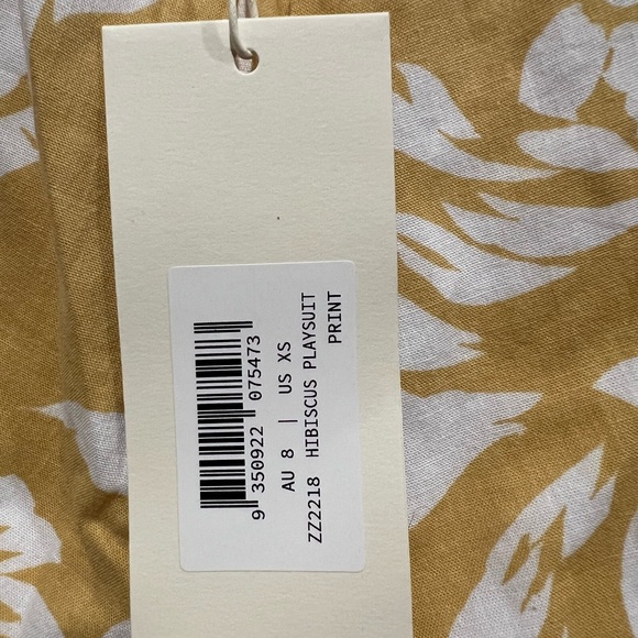 NWT Anthropologie Zulu & Zephyr Mustard and White Floral Romper Pockets - Picture 6 of 10